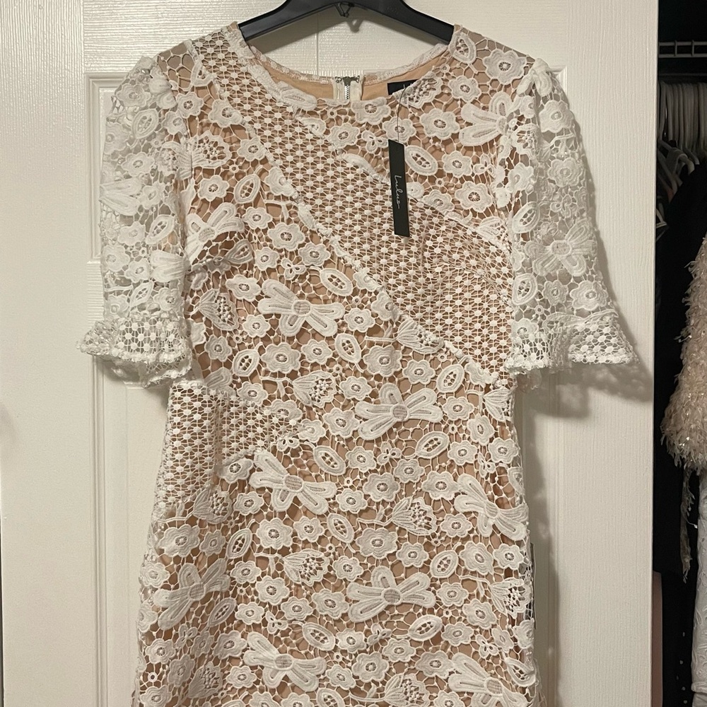 Lulu's Cream Sheath Dress with Flutter Sleeves